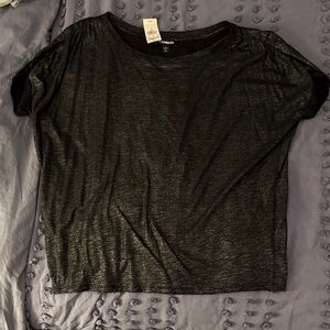 Express Metallic Black Short Sleeve Top